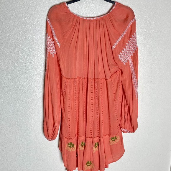 Free People Women’s Wild Horses Embroidered Dress in Persimmon- Coral … - Picture 5 of 9